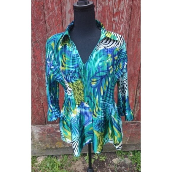 Mini Pleats Tops - Mini Pleats Top Womens Size Large Pleated Satin Blouse